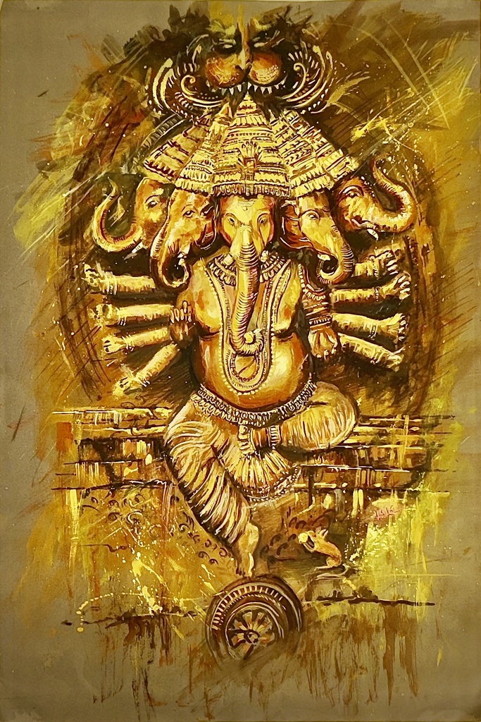 The Golden Mahaganapati: Panchmukhi Ganesha Painting