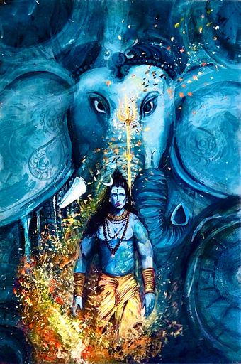 Cosmic Dance: Lord Shiva & Ganesha Art